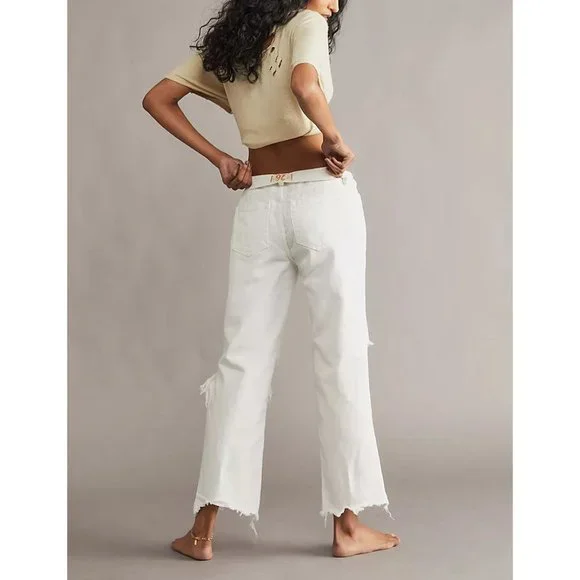 NWOT Free People Maggie Mid-Rise Straight-Leg Jeans / Optic White - Picture 2 of 12